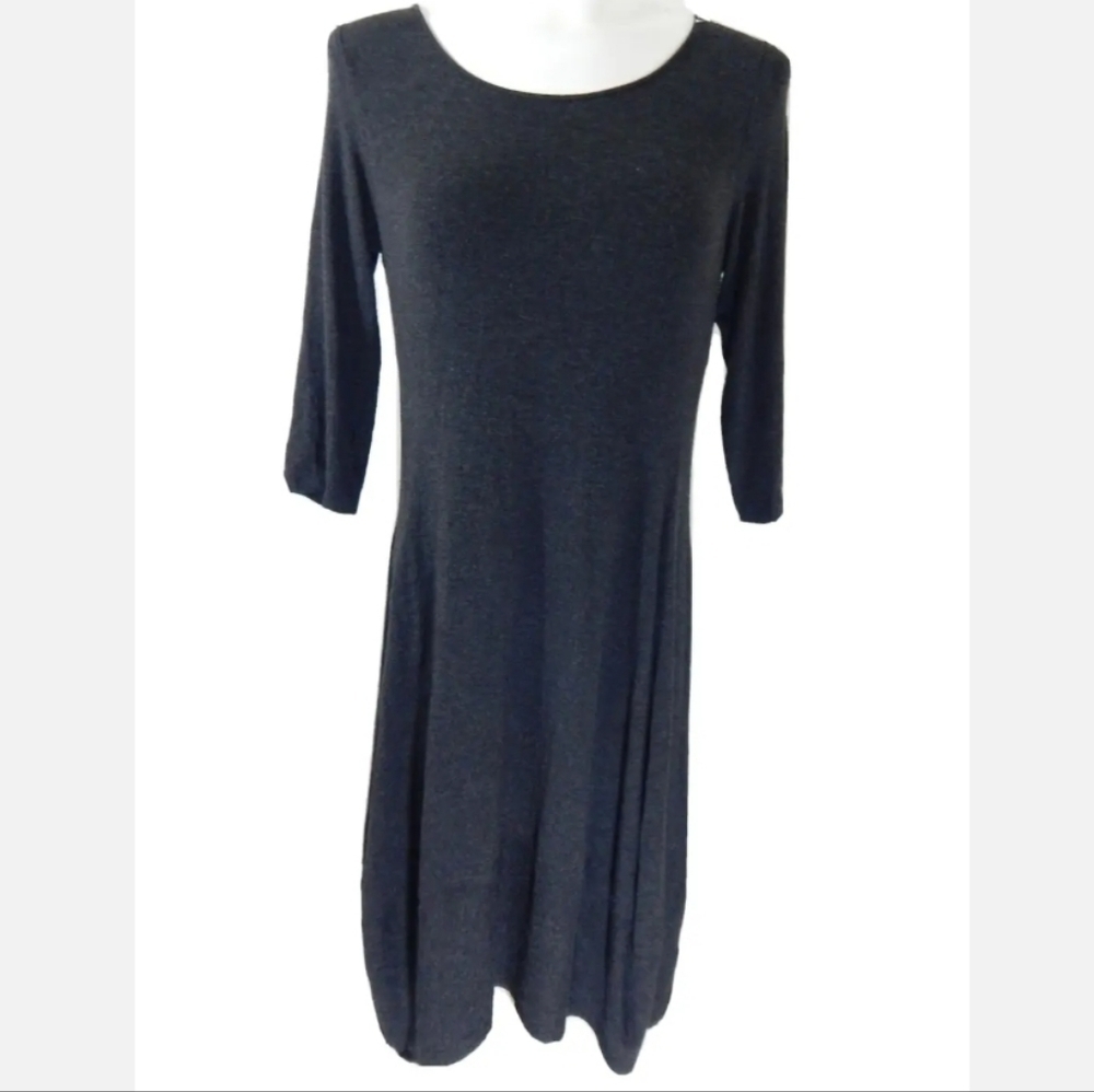 Eileen Fisher Gray 3/4 Sleeve Lantern Dress‎